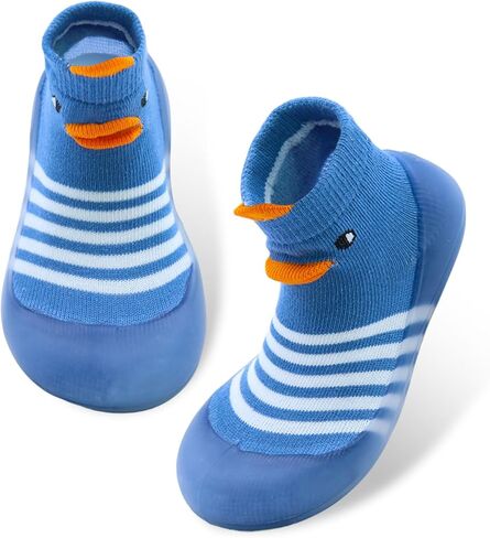 Dexspoeny 1 Pair Baby First Walking Shoes, Baby Socks Shoes Boys/Girls Walkers Shoes Non-Skid Slipper Shoes with Soft Rubber Sole Toddle Sneaker Yellow,Blue in Kuwait