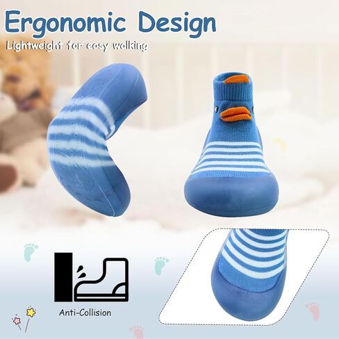 Dexspoeny 1 Pair Baby First Walking Shoes, Baby Socks Shoes Boys/Girls Walkers Shoes Non-Skid Slipper Shoes with Soft Rubber Sole Toddle Sneaker Yellow,Blue in Kuwait