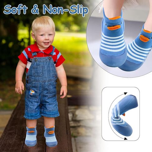 Dexspoeny 1 Pair Baby First Walking Shoes, Baby Socks Shoes Boys/Girls Walkers Shoes Non-Skid Slipper Shoes with Soft Rubber Sole Toddle Sneaker Yellow,Blue in Kuwait