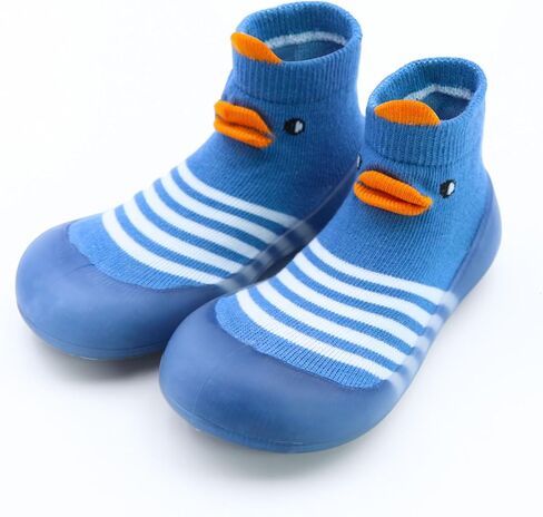 Dexspoeny 1 Pair Baby First Walking Shoes, Baby Socks Shoes Boys/Girls Walkers Shoes Non-Skid Slipper Shoes with Soft Rubber Sole Toddle Sneaker Yellow,Blue in Kuwait