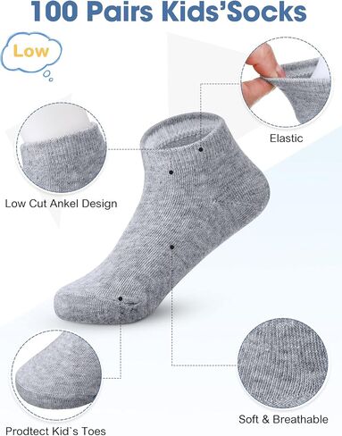 Foaincore 100 زوج من الجوارب للأطفال الصغار ذات القطع المنخفضة للجنسين جوارب الكاحل للأطفال حديثي الولادة والأطفال الصغار وسادة منخفضة القطع لا تظهر الجوارب للأولاد والبنات من عمر 2-4 سنوات، 3 ألوان in Saudi Arabia