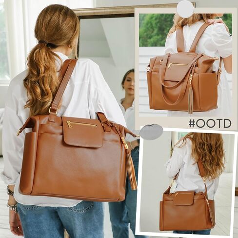 Omanmoli Diaper Bag Tote Leather Diaper Bag Purse Backpack Large Baby Bag | 14 Diaper Bag Organizing Pouches,Changing Pad,Crossbody Strap,4 Insulated Pockets,3 Wearable Ways,Convertible,Brown in Saudi Arabia