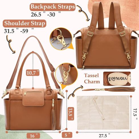 Omanmoli Diaper Bag Tote Leather Diaper Bag Purse Backpack Large Baby Bag | 14 Diaper Bag Organizing Pouches,Changing Pad,Crossbody Strap,4 Insulated Pockets,3 Wearable Ways,Convertible,Brown in Saudi Arabia