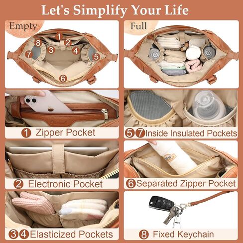 Omanmoli Diaper Bag Tote Leather Diaper Bag Purse Backpack Large Baby Bag | 14 Diaper Bag Organizing Pouches,Changing Pad,Crossbody Strap,4 Insulated Pockets,3 Wearable Ways,Convertible,Brown in Saudi Arabia