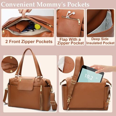 Omanmoli Diaper Bag Tote Leather Diaper Bag Purse Backpack Large Baby Bag | 14 Diaper Bag Organizing Pouches,Changing Pad,Crossbody Strap,4 Insulated Pockets,3 Wearable Ways,Convertible,Brown in Saudi Arabia