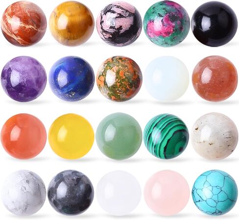 UFEEL 20Pcs Gemstone Sphere Balls 16mm Polished Crystal Sphere Ball Cute Mini Pocket Sphere Gemstones Worry Stones for Meditation, Decoration, Energy Balancing in Kuwait
