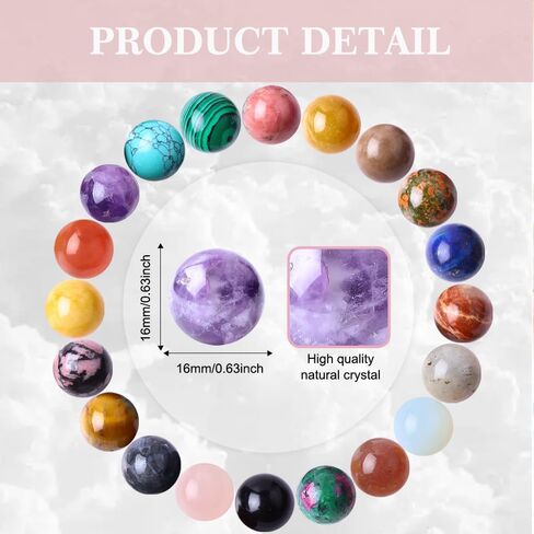UFEEL 20Pcs Gemstone Sphere Balls 16mm Polished Crystal Sphere Ball Cute Mini Pocket Sphere Gemstones Worry Stones for Meditation, Decoration, Energy Balancing in Kuwait