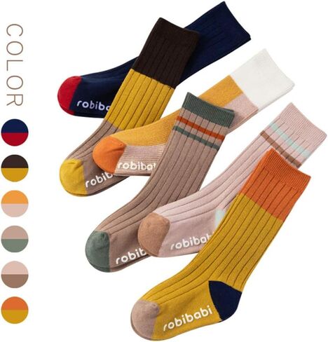 جوارب JUNOAI للأطفال الصغار للركبة عالية مضادة للانزلاق من القطن مع مقابض للفتيات والفتيان 6 أزواج من 0 إلى 3 سنوات in Kuwait