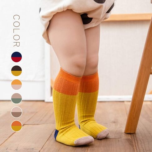 جوارب JUNOAI للأطفال الصغار للركبة عالية مضادة للانزلاق من القطن مع مقابض للفتيات والفتيان 6 أزواج من 0 إلى 3 سنوات in Kuwait