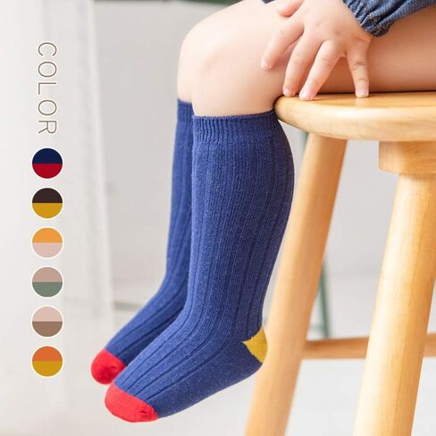 جوارب JUNOAI للأطفال الصغار للركبة عالية مضادة للانزلاق من القطن مع مقابض للفتيات والفتيان 6 أزواج من 0 إلى 3 سنوات in Kuwait