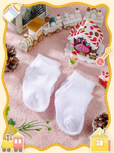 50 Pairs Baby Low Cut Stretch Socks Cotton Ankle Socks Unisex Baby Socks Lightweight Infant Socks for Newborn Toddler Boys Girls, White, 6 Months in Saudi Arabia