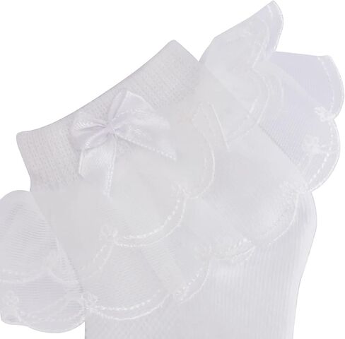 Baby Girls Eyelet Frilly Lace Socks Toddler Girl Cotton Princess Ruffles Socks with Bowknot Pack of 5 in Saudi Arabia