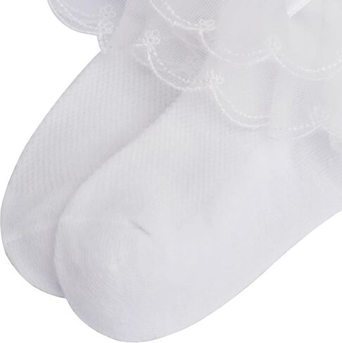 Baby Girls Eyelet Frilly Lace Socks Toddler Girl Cotton Princess Ruffles Socks with Bowknot Pack of 5 in Saudi Arabia