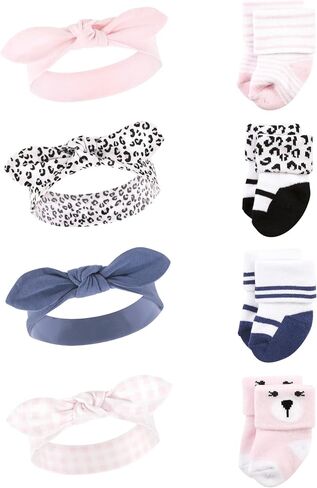 Hudson Baby Baby Girls' Hudson Baby Infant Girl Headband and Socks Set, Bear Leopard, 0-9 Months in Saudi Arabia