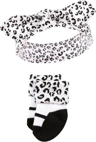 Hudson Baby Baby Girls' Hudson Baby Infant Girl Headband and Socks Set, Bear Leopard, 0-9 Months in Saudi Arabia