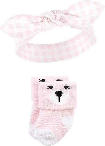 Hudson Baby Baby Girls' Hudson Baby Infant Girl Headband and Socks Set, Bear Leopard, 0-9 Months in Saudi Arabia