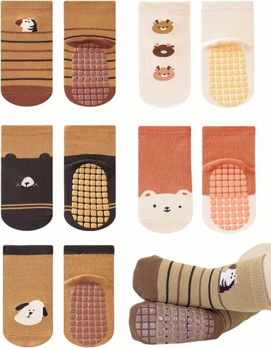BEHELE Baby Toddler Non-skid Socks with Grips Anti Skid Slipper Cartoon Socks for Girls Boys Infant Newborn 5 Pairs in Saudi Arabia