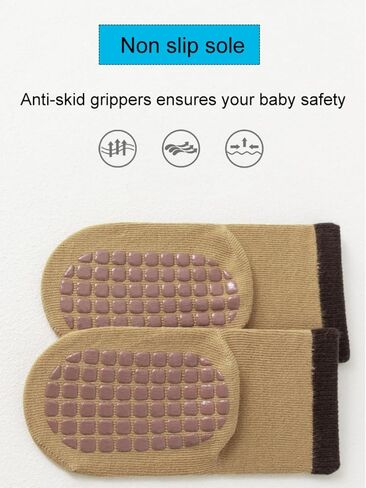 BEHELE Baby Toddler Non-skid Socks with Grips Anti Skid Slipper Cartoon Socks for Girls Boys Infant Newborn 5 Pairs in Saudi Arabia