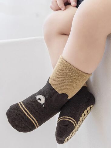 BEHELE Baby Toddler Non-skid Socks with Grips Anti Skid Slipper Cartoon Socks for Girls Boys Infant Newborn 5 Pairs in Saudi Arabia