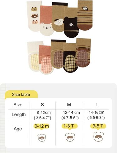 BEHELE Baby Toddler Non-skid Socks with Grips Anti Skid Slipper Cartoon Socks for Girls Boys Infant Newborn 5 Pairs in Saudi Arabia