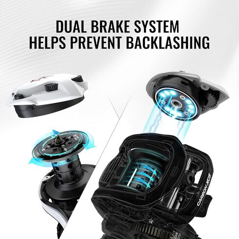 بكرة صيد السمك من Piscifun Carbon XCS، بكرة صيد الطعم، 5.5 أونصة، نسبة تروس 8.1:1 ونظام فرامل مزدوج، بكرة صب ناعمة بإطار من الكربون، أسود كربوني/أبيض غير لامع in Kuwait