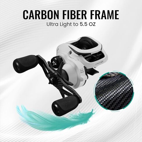 بكرة صيد السمك من Piscifun Carbon XCS، بكرة صيد الطعم، 5.5 أونصة، نسبة تروس 8.1:1 ونظام فرامل مزدوج، بكرة صب ناعمة بإطار من الكربون، أسود كربوني/أبيض غير لامع in Kuwait