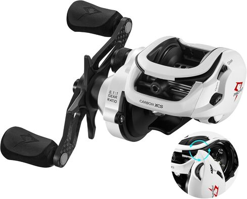 بكرة صيد السمك من Piscifun Carbon XCS، بكرة صيد الطعم، 5.5 أونصة، نسبة تروس 8.1:1 ونظام فرامل مزدوج، بكرة صب ناعمة بإطار من الكربون، أسود كربوني/أبيض غير لامع in Kuwait