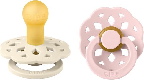 Bibs Boheme Natural Rubber Latex Round Pacifier Size 1-0-6M 2-Pack - Ivory/Blossom in Kuwait