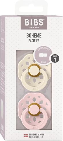 Bibs Boheme Natural Rubber Latex Round Pacifier Size 1-0-6M 2-Pack - Ivory/Blossom in Kuwait
