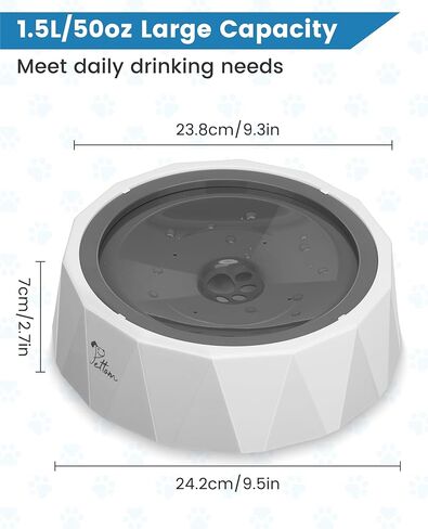 PETTOM Dog Water Bowl 50oz No Drip Slow Water Feeder Cat Bowl, Large Capacity Slow Drinking Dog Water Bowl Anti Splash Pet Water Dispenser Vehicle Carried Travel Slow Feeder Bowl for Dogs Cats in Kuwait