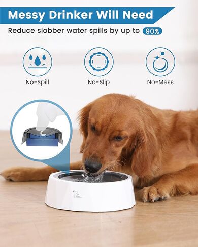PETTOM Dog Water Bowl 50oz No Drip Slow Water Feeder Cat Bowl, Large Capacity Slow Drinking Dog Water Bowl Anti Splash Pet Water Dispenser Vehicle Carried Travel Slow Feeder Bowl for Dogs Cats in Kuwait