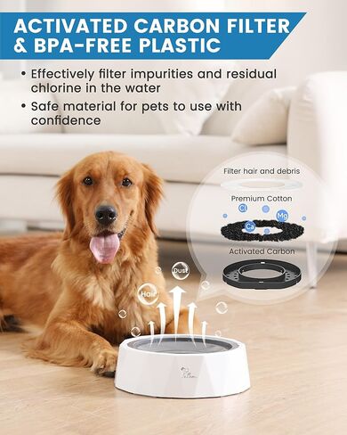 PETTOM Dog Water Bowl 50oz No Drip Slow Water Feeder Cat Bowl, Large Capacity Slow Drinking Dog Water Bowl Anti Splash Pet Water Dispenser Vehicle Carried Travel Slow Feeder Bowl for Dogs Cats in Kuwait