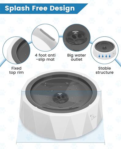 PETTOM Dog Water Bowl 50oz No Drip Slow Water Feeder Cat Bowl, Large Capacity Slow Drinking Dog Water Bowl Anti Splash Pet Water Dispenser Vehicle Carried Travel Slow Feeder Bowl for Dogs Cats in Kuwait