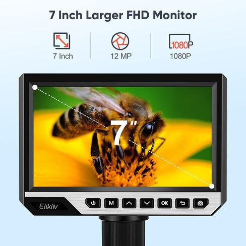 مجهر رقمي Elikliv EDM11S LCD مع جهاز تحكم عن بعد - مجهر بيولوجي 2000X للبالغين مع عدسات رقمية وميكروبية، شاشة IPS مقاس 7 بوصات، 10 مصابيح LED، دقة 12 ميجابكسل، متوافق مع نظام التشغيل Windows/Mac in Kuwait