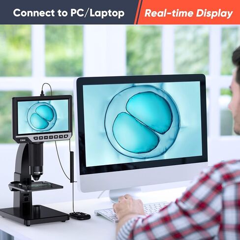 مجهر رقمي Elikliv EDM11S LCD مع جهاز تحكم عن بعد - مجهر بيولوجي 2000X للبالغين مع عدسات رقمية وميكروبية، شاشة IPS مقاس 7 بوصات، 10 مصابيح LED، دقة 12 ميجابكسل، متوافق مع نظام التشغيل Windows/Mac in Kuwait