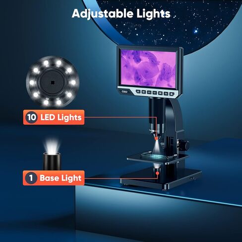 مجهر رقمي Elikliv EDM11S LCD مع جهاز تحكم عن بعد - مجهر بيولوجي 2000X للبالغين مع عدسات رقمية وميكروبية، شاشة IPS مقاس 7 بوصات، 10 مصابيح LED، دقة 12 ميجابكسل، متوافق مع نظام التشغيل Windows/Mac in Kuwait