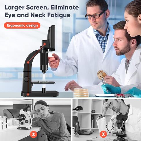مجهر رقمي Elikliv EDM11S LCD مع جهاز تحكم عن بعد - مجهر بيولوجي 2000X للبالغين مع عدسات رقمية وميكروبية، شاشة IPS مقاس 7 بوصات، 10 مصابيح LED، دقة 12 ميجابكسل، متوافق مع نظام التشغيل Windows/Mac in Kuwait