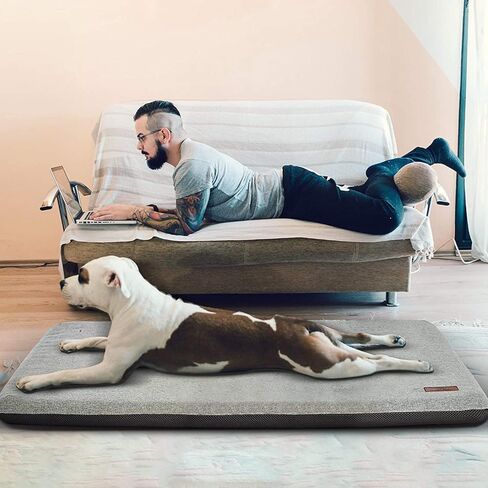 سرير كلب كبير مقاس 91.44 سم من Panku، وسادة قفص للكلاب، بساط قفص سرير متين وقابل للغسل ومقاوم للماء، سرير قفص ناعم من إسفنج الذاكرة، سرير مهدئ للكلاب (رمادي، 35 × 22 × 2) in Kuwait