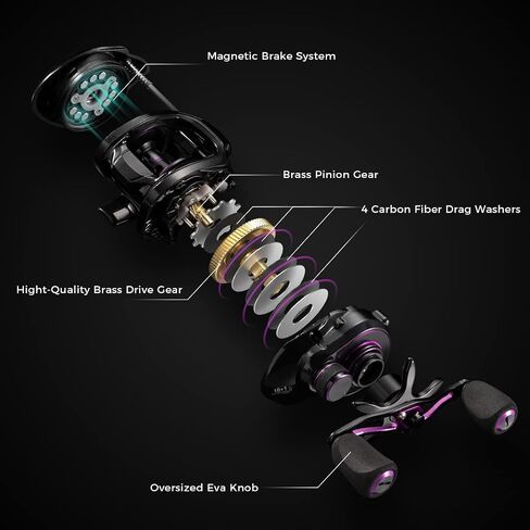 بكرة CONBROS Baitcasting، بكرة صيد Baitcaster، نظام فرامل مغناطيسي، سحب من ألياف الكربون 17.8 رطل، 10 +1 محامل كروية محمية من الفولاذ المقاوم للصدأ، نسبة تروس 7.3:1 in Kuwait