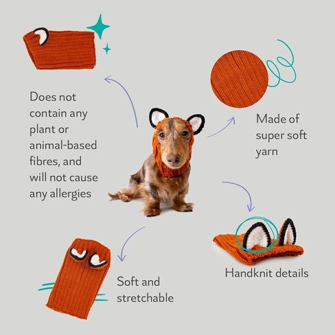 زي الثعلب من Zoo Snoods للكلاب - غطاء رأس دافئ بدون غطاء للأذن للحيوانات الأليفة، زي للكلاب مع آذان للشتاء والهالوين والكريسماس ورأس السنة الجديدة، أغطية أذن من الغزل الناعم (متوسط) in Kuwait