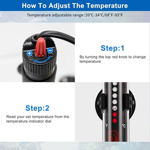 2 Pack 300W Submersible Aquarium Heater, Adjustable Temperature Fish Tank Heater with Thermometer, Protective Case and Suction Cup for 40-90 Gallon Saltwater Freshwater Fish Tank, Turtle Tank in Kuwait