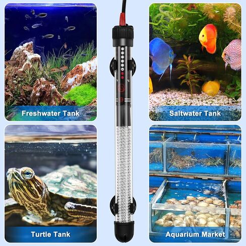 2 Pack 300W Submersible Aquarium Heater, Adjustable Temperature Fish Tank Heater with Thermometer, Protective Case and Suction Cup for 40-90 Gallon Saltwater Freshwater Fish Tank, Turtle Tank in Kuwait