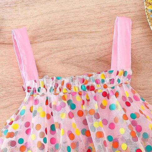 فستان الأميرة الصيفي للفتيات الصغيرات بدون أكمام ملون بنقاط بولكا ومطبوع على شكل كعكة سماش فستان توتو للشمس in Kuwait