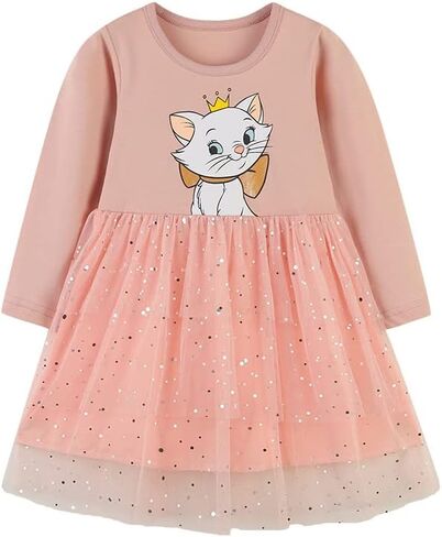 Amberetech Kids Girls Long Sleeve Dresses Casual Butterfly Striped Dresses in Kuwait