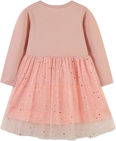 Amberetech Kids Girls Long Sleeve Dresses Casual Butterfly Striped Dresses in Kuwait