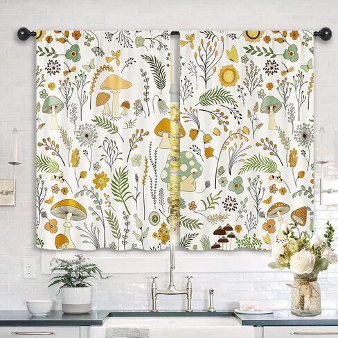 كالميكو القهوة خمر ريفي مزرعة ستائر المطبخ 27.5W × 39L بوصة أكواب الفاصوليا البنية قضيب جيب قصيرة مقهى الطبقة نافذة صغيرة معالجة الستائر ديكور 2 لوحات in Kuwait