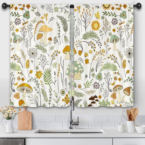 كالميكو القهوة خمر ريفي مزرعة ستائر المطبخ 27.5W × 39L بوصة أكواب الفاصوليا البنية قضيب جيب قصيرة مقهى الطبقة نافذة صغيرة معالجة الستائر ديكور 2 لوحات in Kuwait