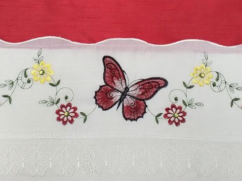 حزب الفراشة GOHD. طقم ستائر مطبخ ومقهى 3 قطع. تطريز مزخرف للفراشة بلونين شريكين. (مجموعة طبقات أرجوانية وحمراء وغنيمة و24 بوصة) in Kuwait