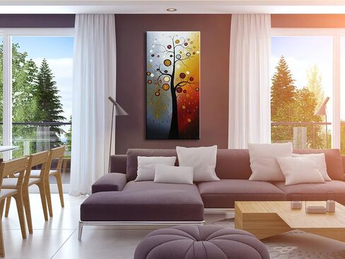 Wieco Art Life Tree كبير عمودي جدار الفن الحديث مجردة الزهور 100٪ رسمت باليد لوحات زيتية الأزهار على قماش جدار الفن العمل جاهز للتعليق لغرفة الطعام المطبخ ديكور المنزل XL in Kuwait