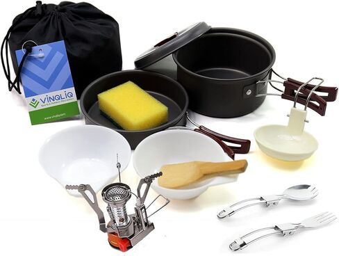 VINQLIQ التخييم نار الطبخ الفوضى كيت المطبخ معدات الطبخ مجموعة خفيفة الوزن دائم وعاء مجموعات معدات حقيبة الظهر في الهواء الطلق ، حقيبة الظهر ، المشي لمسافات طويلة ، نزهة in Kuwait